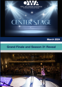 The main page of the March issue of Center Stage newsletter